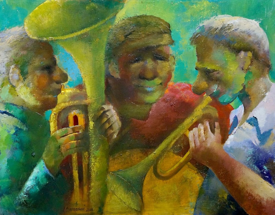 Oil painting Musicians Solomyanny Anatoly Prokofievich: Title: Oil painting Musicians Solomyanny Anatoly Prokofievich Description: №Verns 971 *** ABOUT THIS PAINTING *** * TITLE: "Musicians" * ARTISTS: Solomyanny Anatoly Prokofievich * SIZE: 56x71 cm