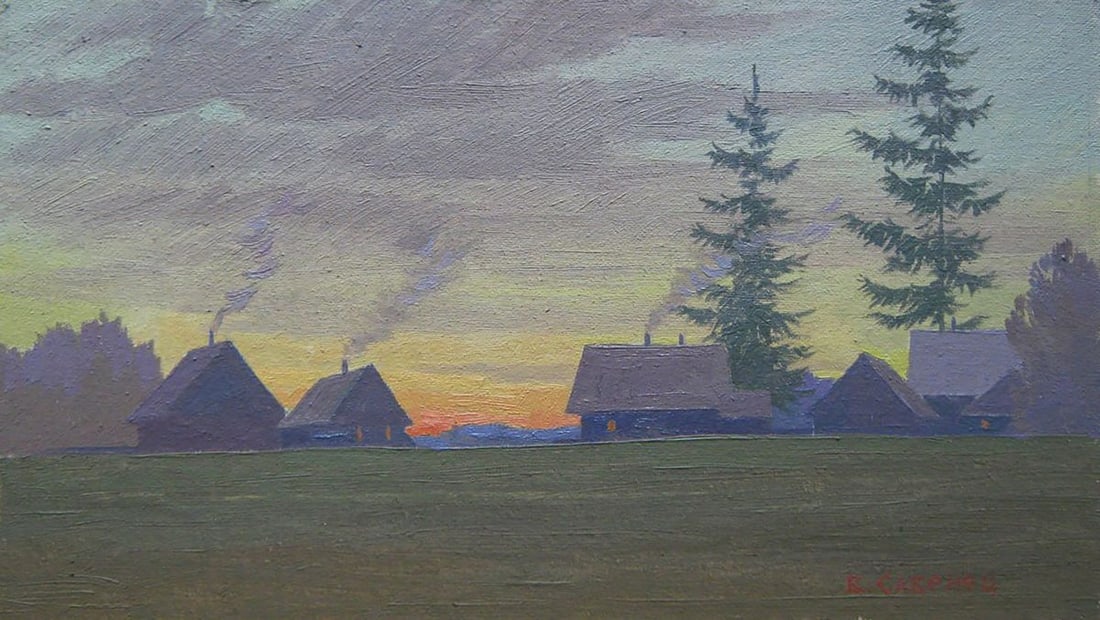 Oil painting Spring evening in the village Valery Savenets: Title: Oil painting Spring evening in the village Valery Savenets Description: ?Sav 352 *** ABOUT THIS PAINTING *** * TITLE: "Spring evening in the village" * ARTISTS: Valery Savenets * SIZE: