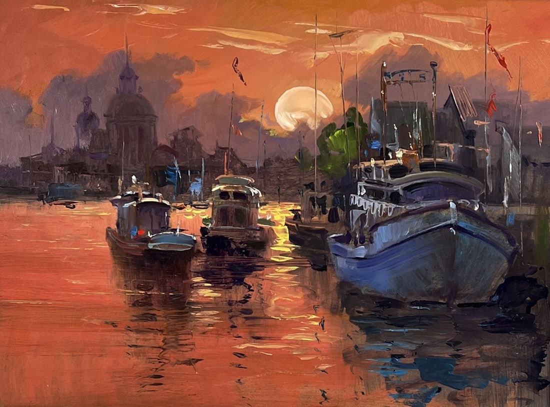 Oil painting Ferry with a romantic sunset Yuriy Suprunchuk - 3