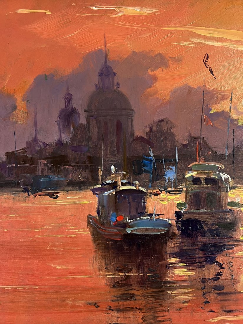 Oil painting Ferry with a romantic sunset Yuriy Suprunchuk - 4