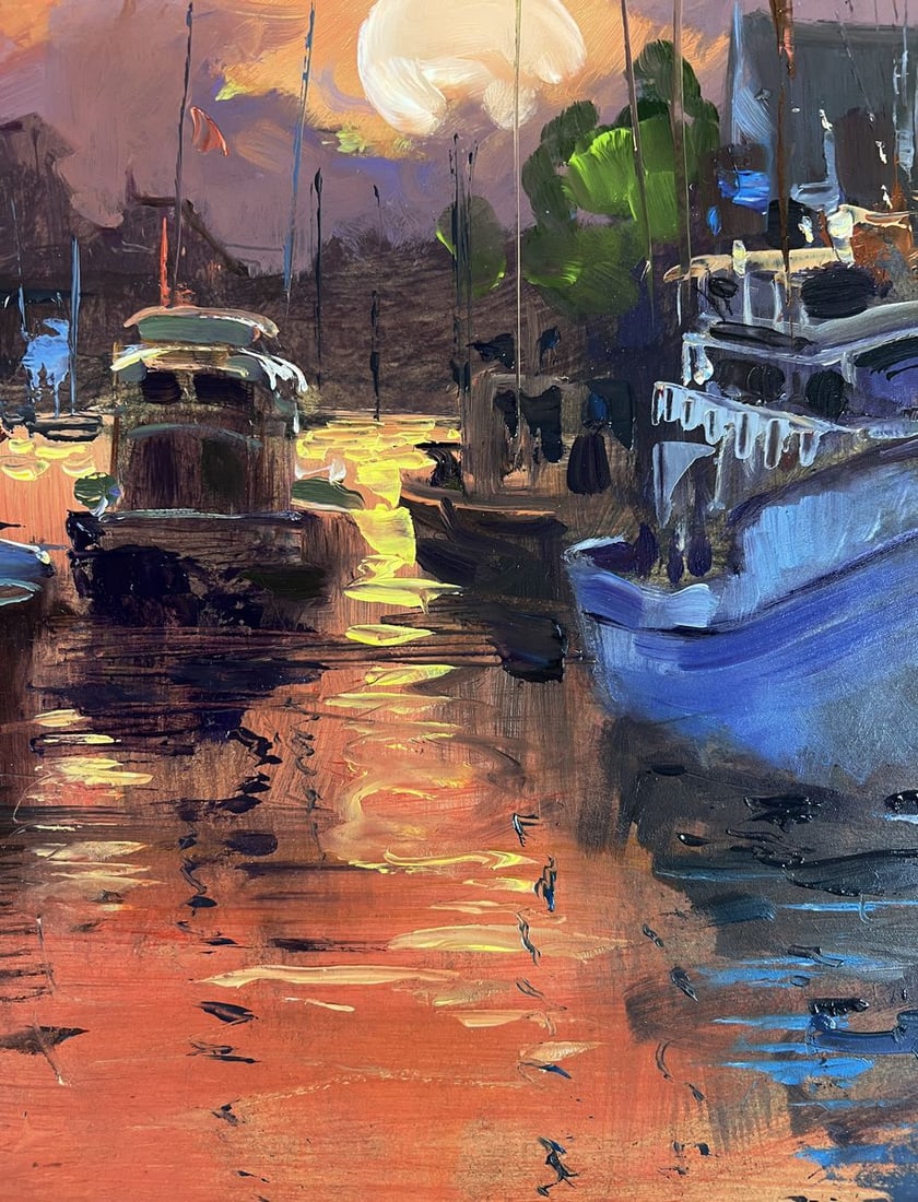 Oil painting Ferry with a romantic sunset Yuriy Suprunchuk - 7