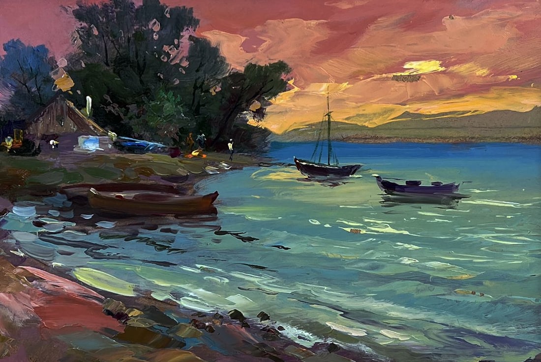 Oil painting Boats at sunset Yuriy Suprunchuk - 3