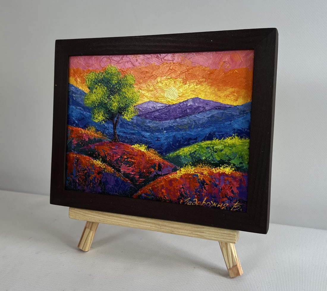 Oil painting Sunset is observed in the mountain valley V. Zadorozhnya - 2