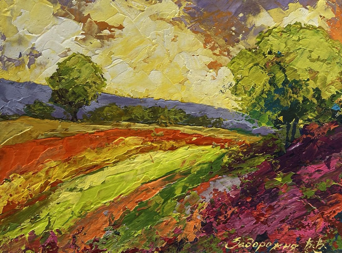 Oil painting Flower meadows in the rays of sunset V. Zadorozhnya - 3