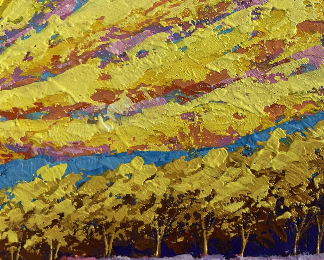 Oil painting Yellow rays of the sun over the forest V. Zadorozhnya - 4