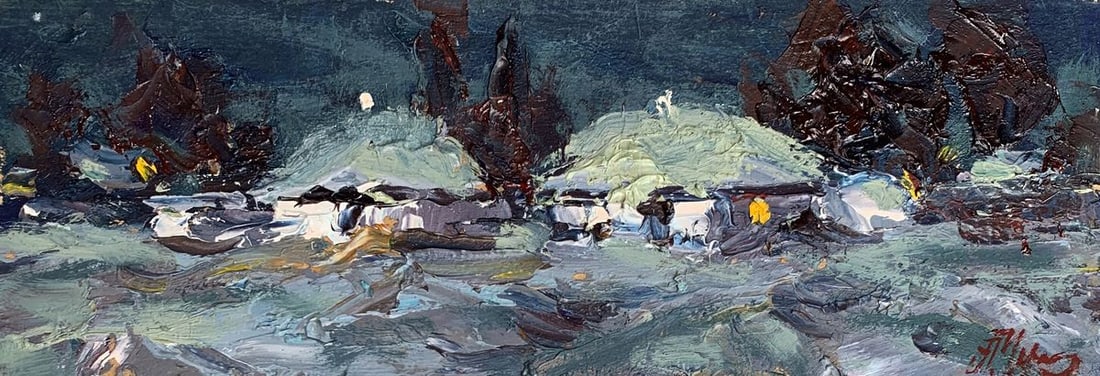 Oil painting Moonlit winter night Alexander Cherednichenko: Title: Oil painting Moonlit winter night Alexander Cherednichenko Description: ?AAA3291"Moonlit Winter Night" is a captivating oil painting that beautifully captures the serene and ethereal atmosphere