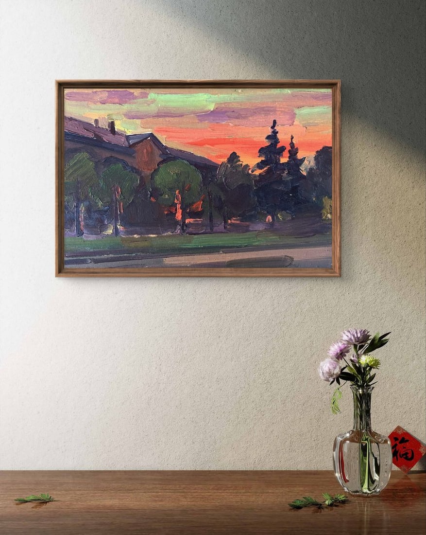 Oil painting Sunset in the city Peter Tovpev - 2