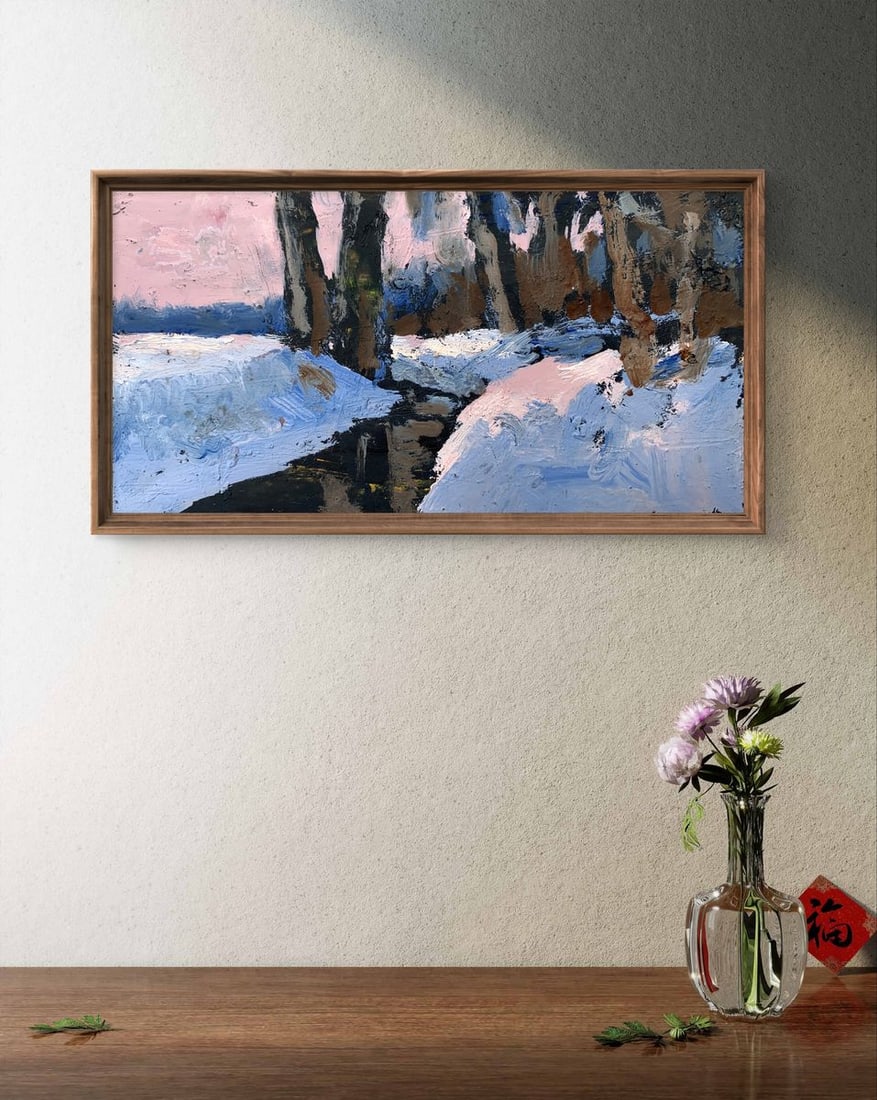 Oil painting There is a stream in the winter forest Leonid Maistrenko - 2