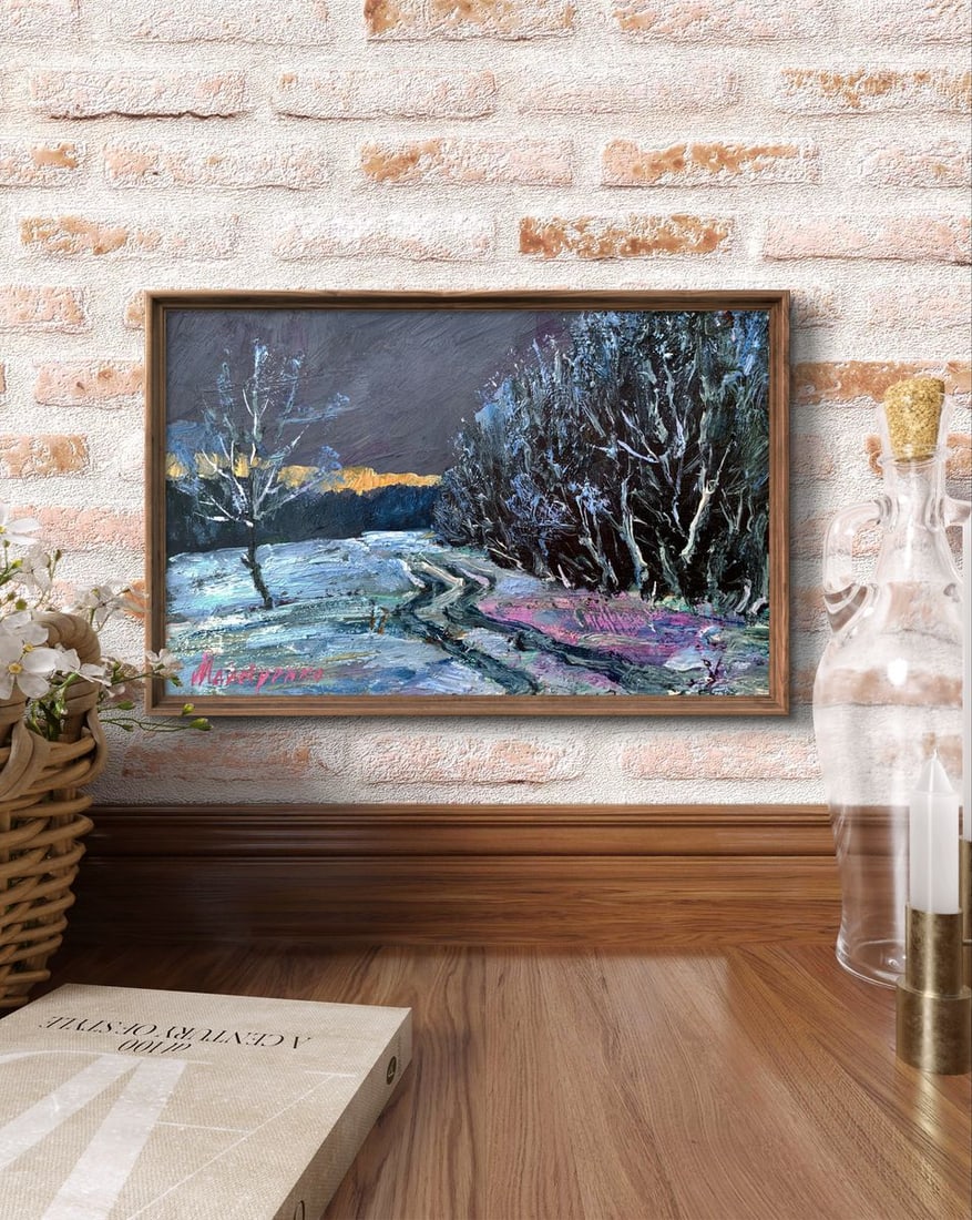 Oil painting Sunset in the winter forest Leonid Maistrenko - 2