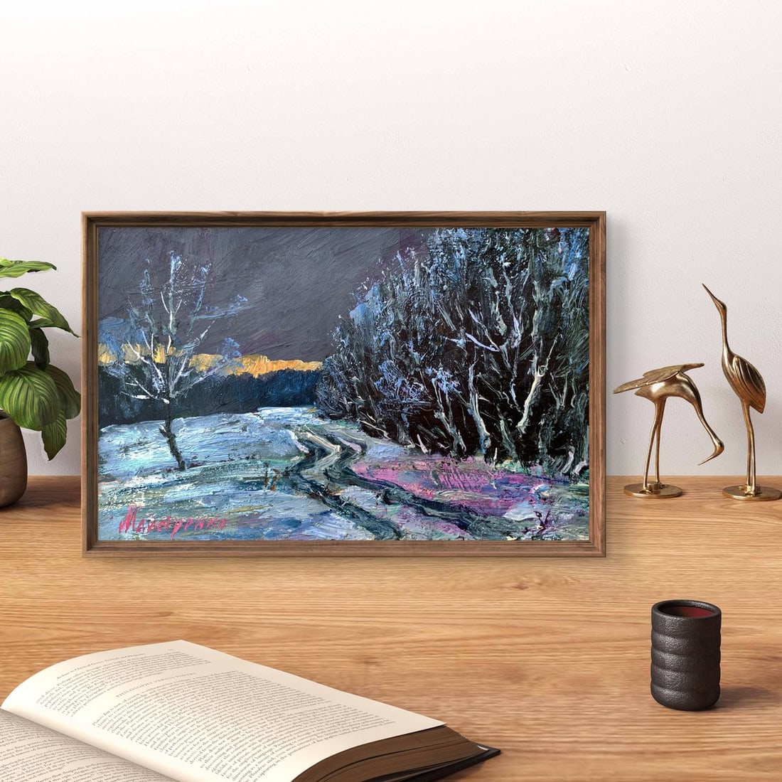 Oil painting Sunset in the winter forest Leonid Maistrenko - 3