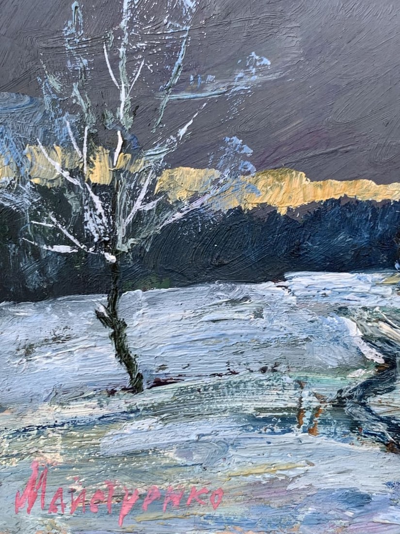 Oil painting Sunset in the winter forest Leonid Maistrenko - 5