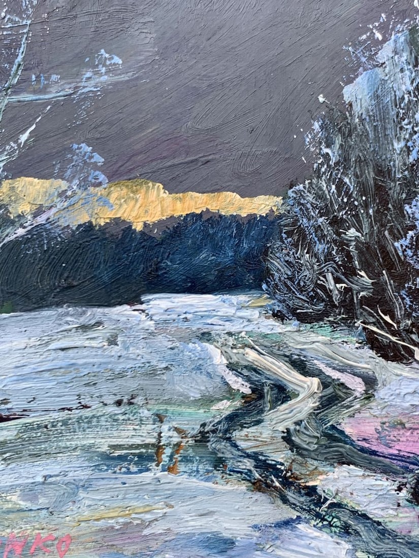 Oil painting Sunset in the winter forest Leonid Maistrenko - 7