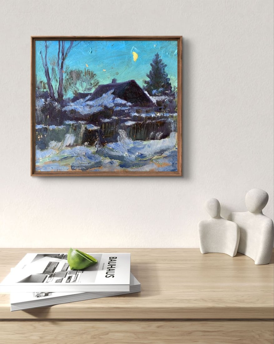 Oil painting Winter moonlit night Leonid Maistrenko - 2