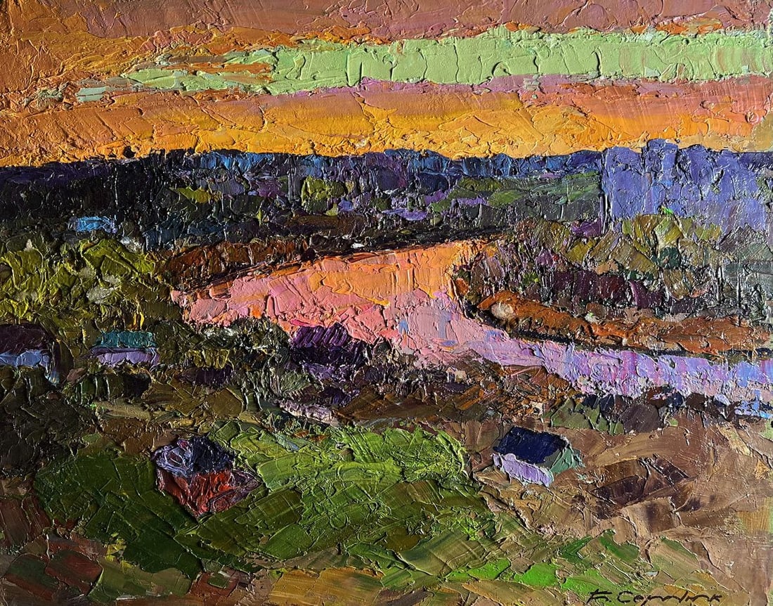 Oil painting Orange sunset sun Boris Serdyuk - 3