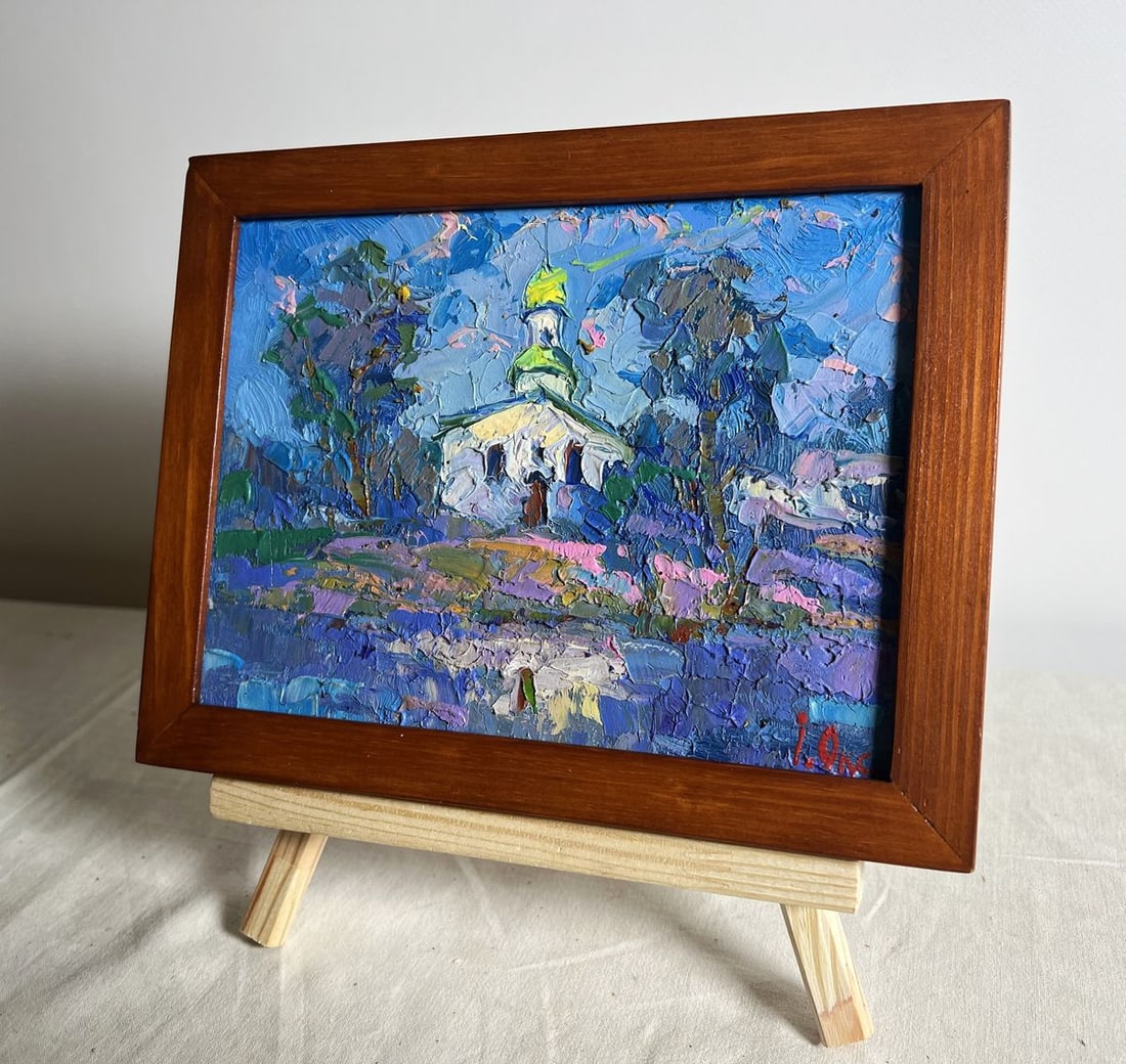 Oil painting Early in the morning at church Oksana Kalenyuk - 2