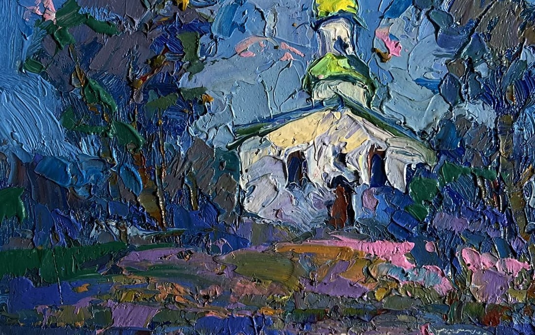 Oil painting Early in the morning at church Oksana Kalenyuk - 7