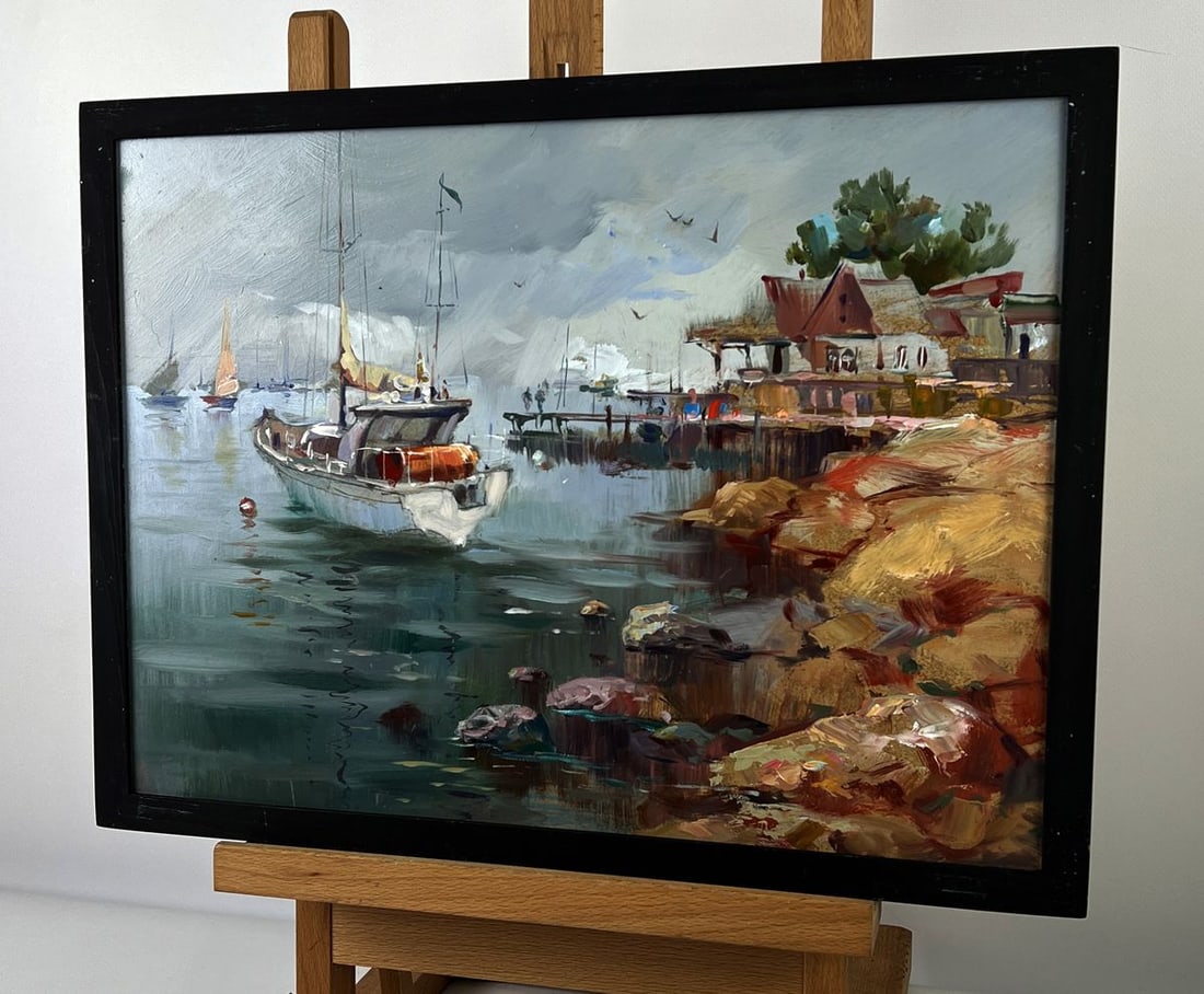 Oil painting Sea Harbor Before the Storm Yuriy Suprunchuk - 2