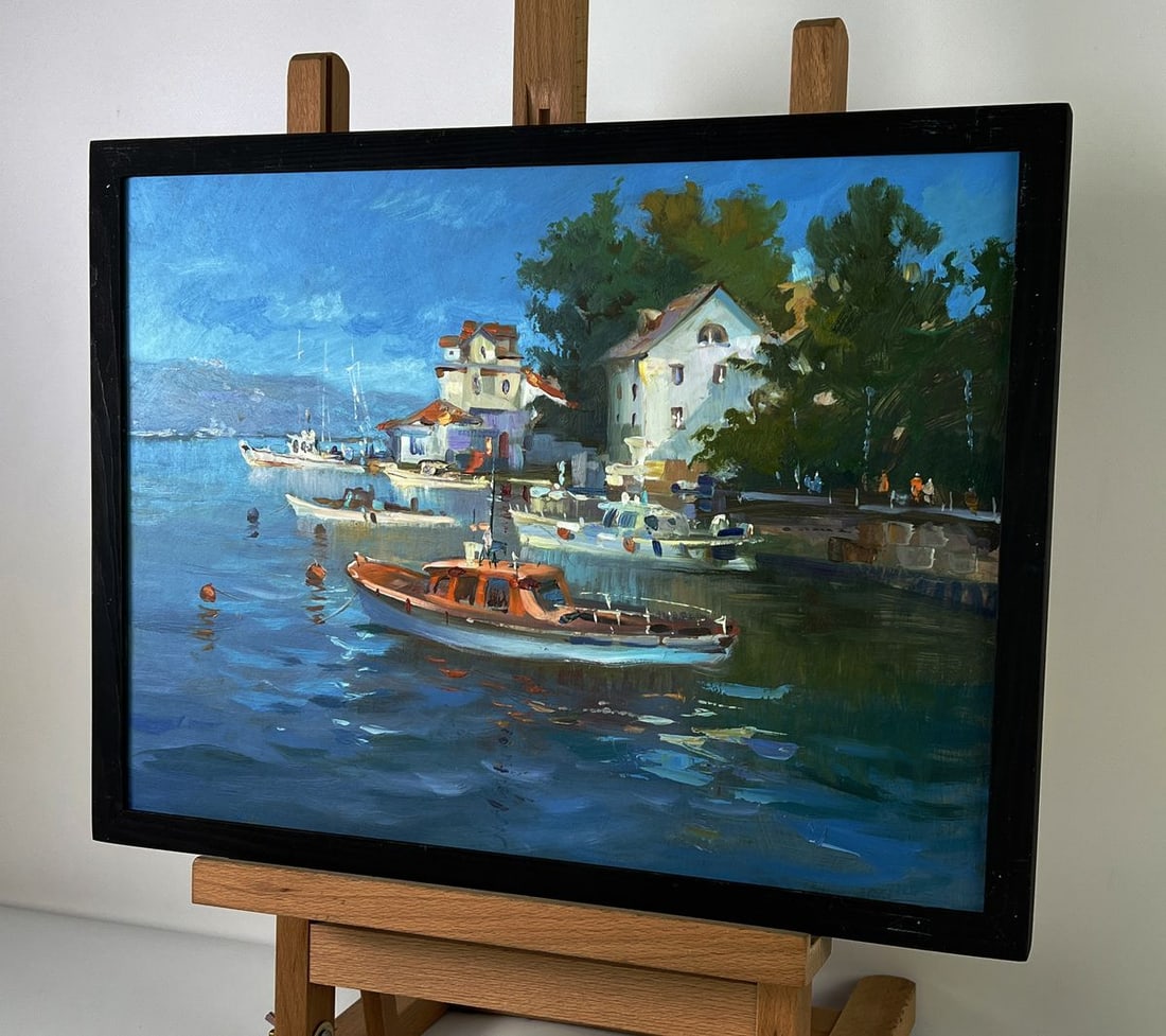 Oil painting City coastal boats Yuriy Suprunchuk - 2