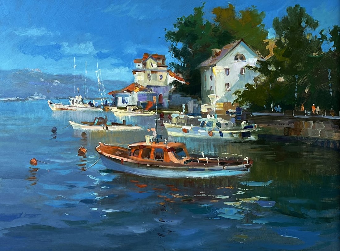 Oil painting City coastal boats Yuriy Suprunchuk - 3