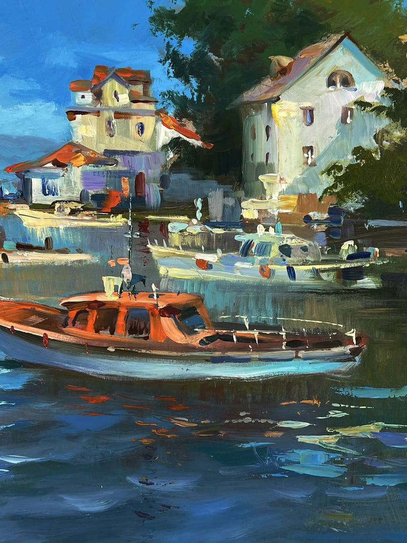 Oil painting City coastal boats Yuriy Suprunchuk - 7