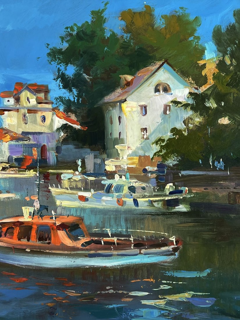 Oil painting City coastal boats Yuriy Suprunchuk - 8