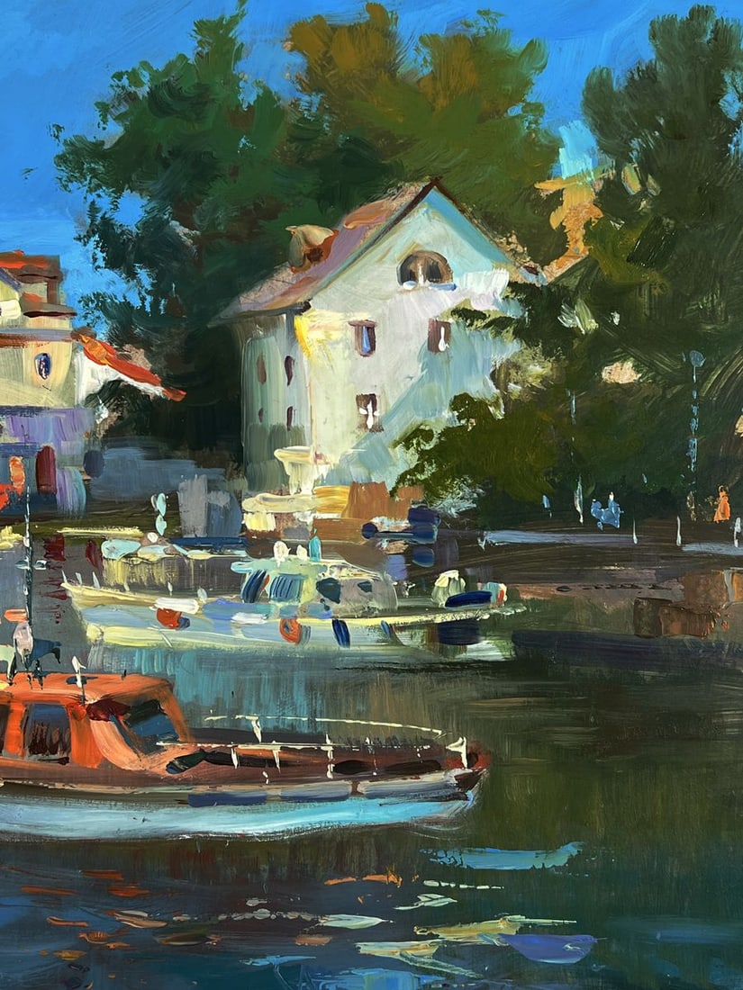 Oil painting City coastal boats Yuriy Suprunchuk - 9