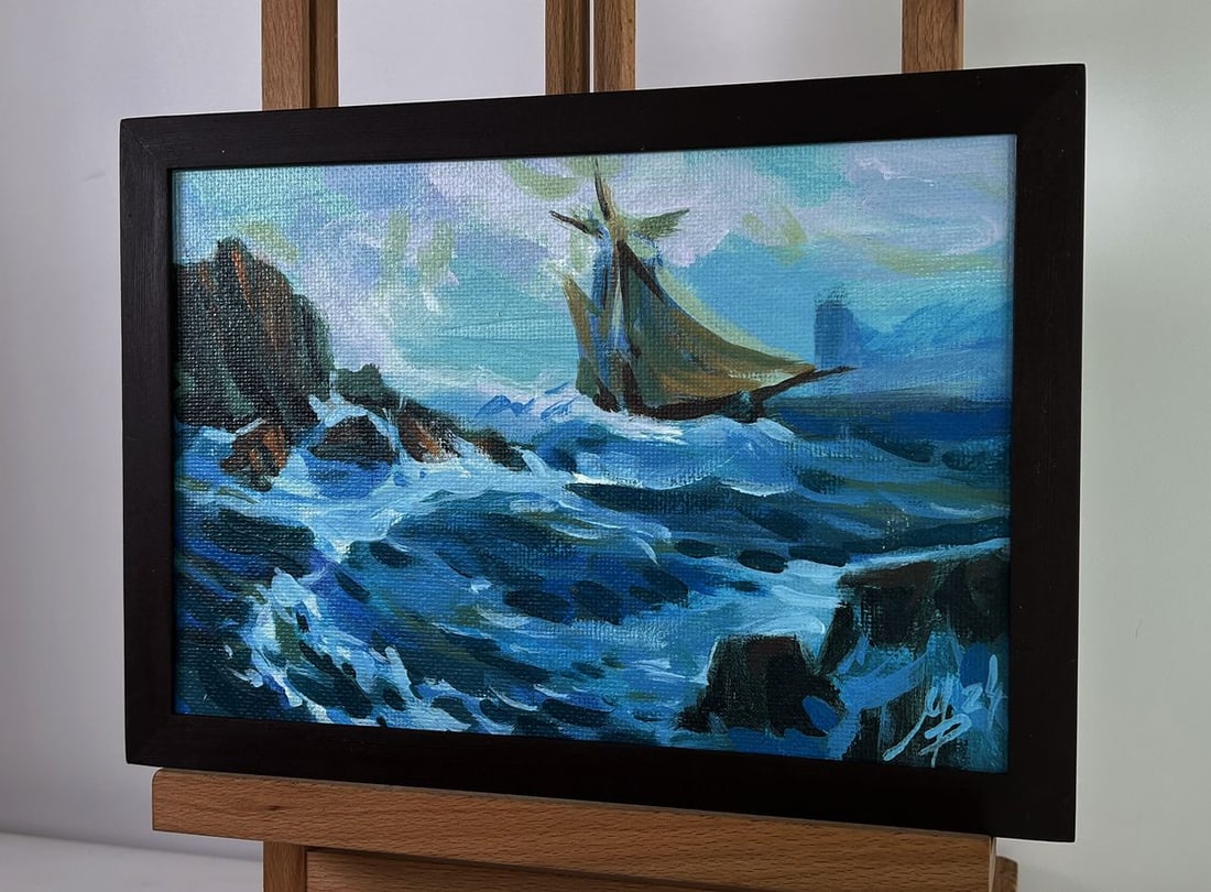 Acrylic painting Ship among the rocks Mykhailo Patskan - 2