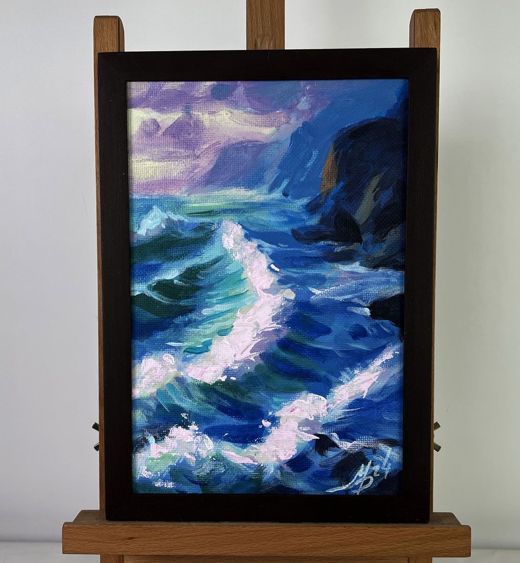 Acrylic painting Evening breeze on the sea Mykhailo Patskan: Title: Acrylic painting Evening breeze on the sea Mykhailo Patskan Description: ?AAA4844 The acrylic painting on cardboard titled "Evening Breeze on the Sea" captures the essence of a tranquil yet