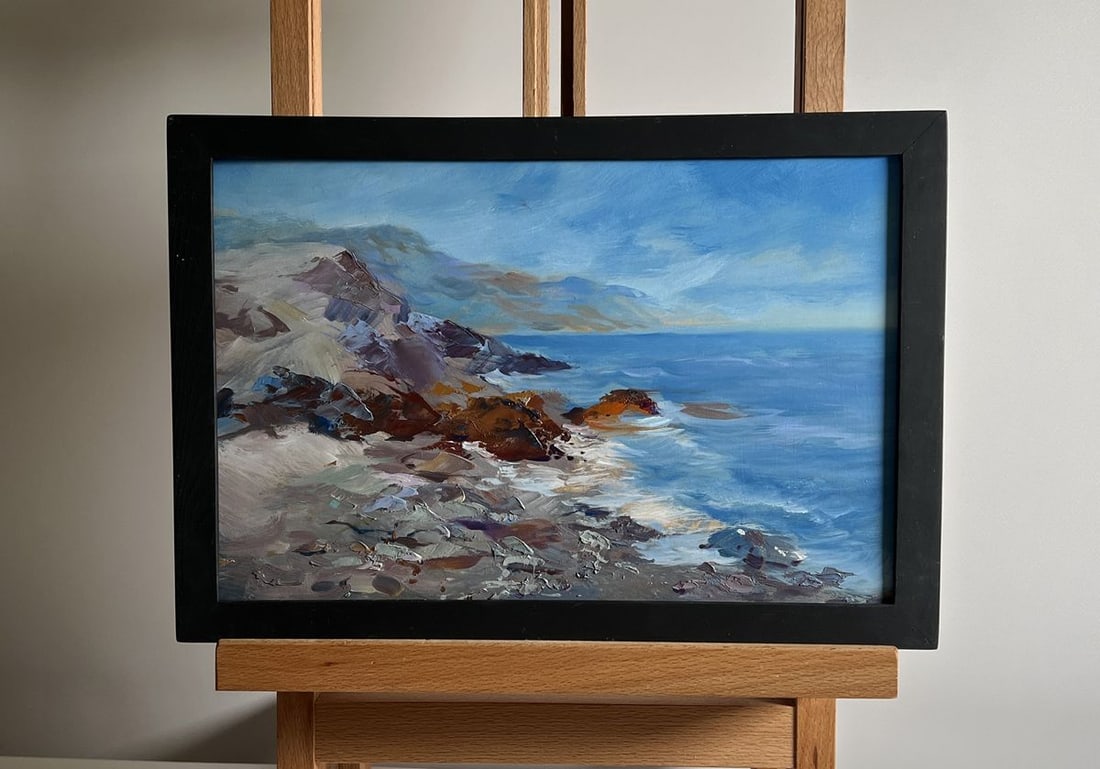 Oil painting Sea waves are beating against the shore Yuriy Suprunchuk: Title: Oil painting Sea waves are beating against the shore Yuriy Suprunchuk Description: ?AAA4143 The oil painting on cardboard, titled "Sea Waves Are Beating Against the Shore", captures the raw and