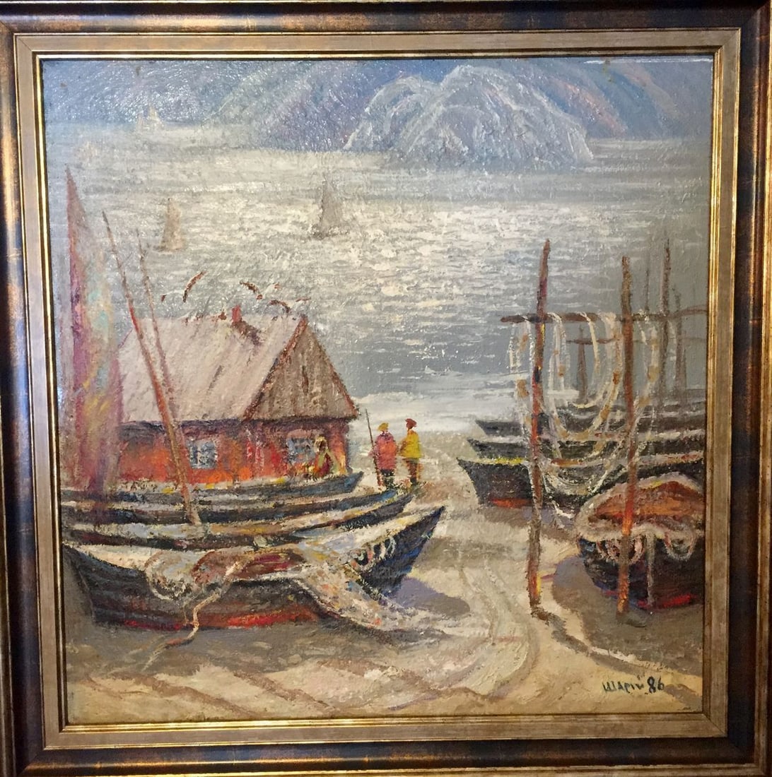 Oil painting Fishing boats Shary Anatoly Ivanovich: Title: Oil painting Fishing boats Shary Anatoly Ivanovich Description: ?GS 156 *** ABOUT THIS PAINTING *** * TITLE: "Fishing boats" * ARTISTS: Shary Anatoly Ivanovich * SIZE: 63x64cm/'24,80x25,19