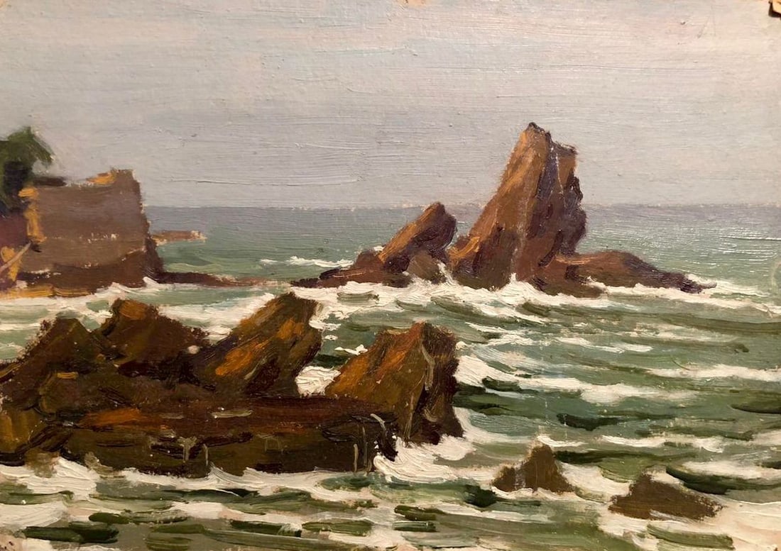 Oil painting Sea breeze Karmanov N. D.: Title: Oil painting Sea breeze Karmanov N. D. Description: ?GS 265 *** ABOUT THIS PAINTING *** * TITLE: "Sea breeze" * ARTISTS: Karmanov N. D. * SIZE: 22x31 cm/'8.66x12.20 inches' * MEDIUM: oil, cardb