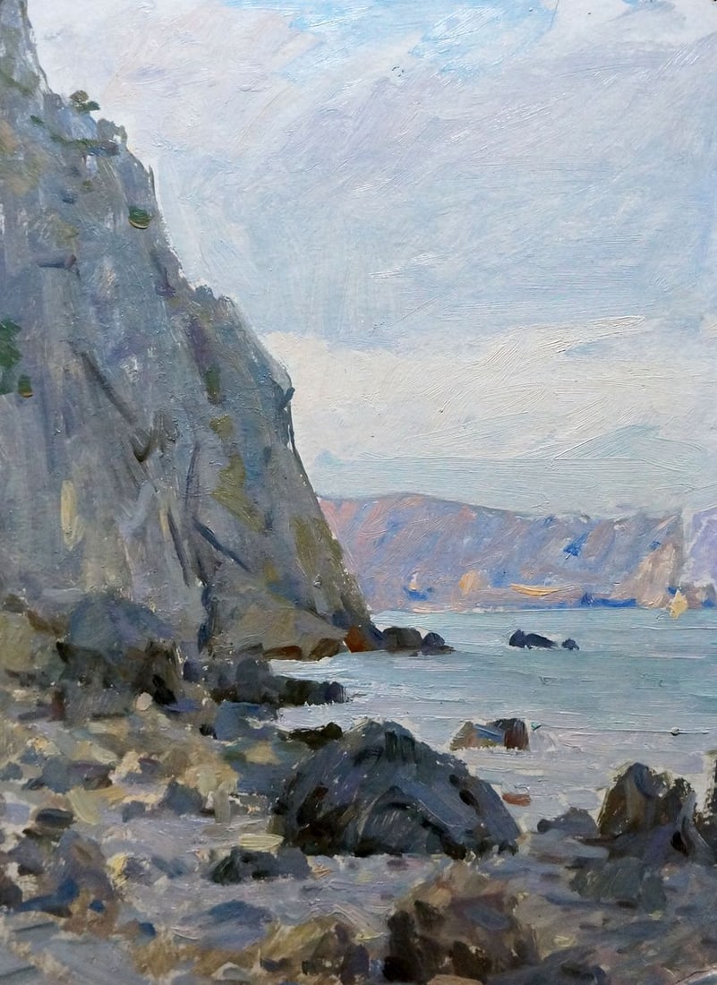 Oil painting Rocky coast Bakaev Sergey Ivanovich: Title: Oil painting Rocky coast Bakaev Sergey Ivanovich Description: ?Verns 1040 *** ABOUT THIS PAINTING *** * TITLE: "Rocky coast" * ARTISTS: Bakaev Sergey Ivanovich * SIZE: 50x36 cm/'19.68x14.17 inc