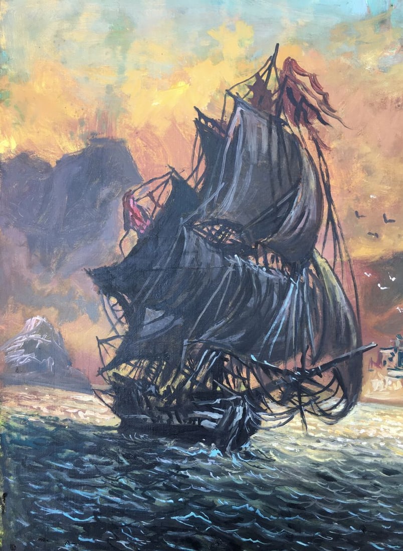 Oil painting Evening in the harbor Alexander Arkadievich Litvinov - 2