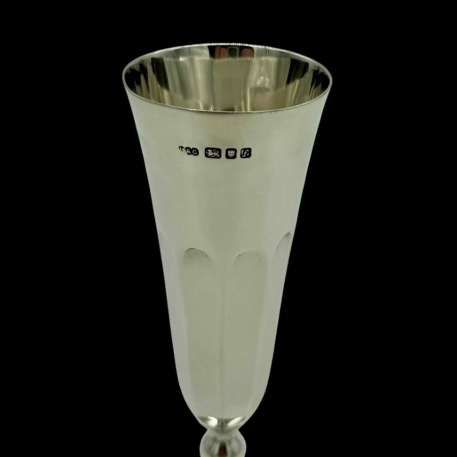 Mid 20th Century Modern Sterling Silver Pair Champagne Flutes London 1961 LAG - 6