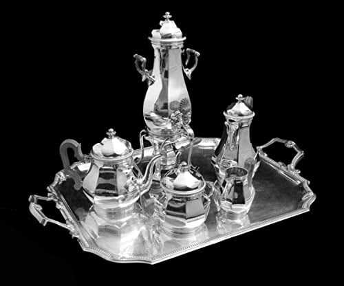 TETARD 6pc ORIGINAL FRENCH ART DECO STERLING SILVER TEA SET + TRAY, 1900-1940 - 2