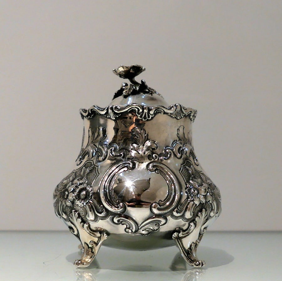 Mid 19th Century Antique Victorian Sterling Silver Tea Caddy London 1854 William Hunter - 3