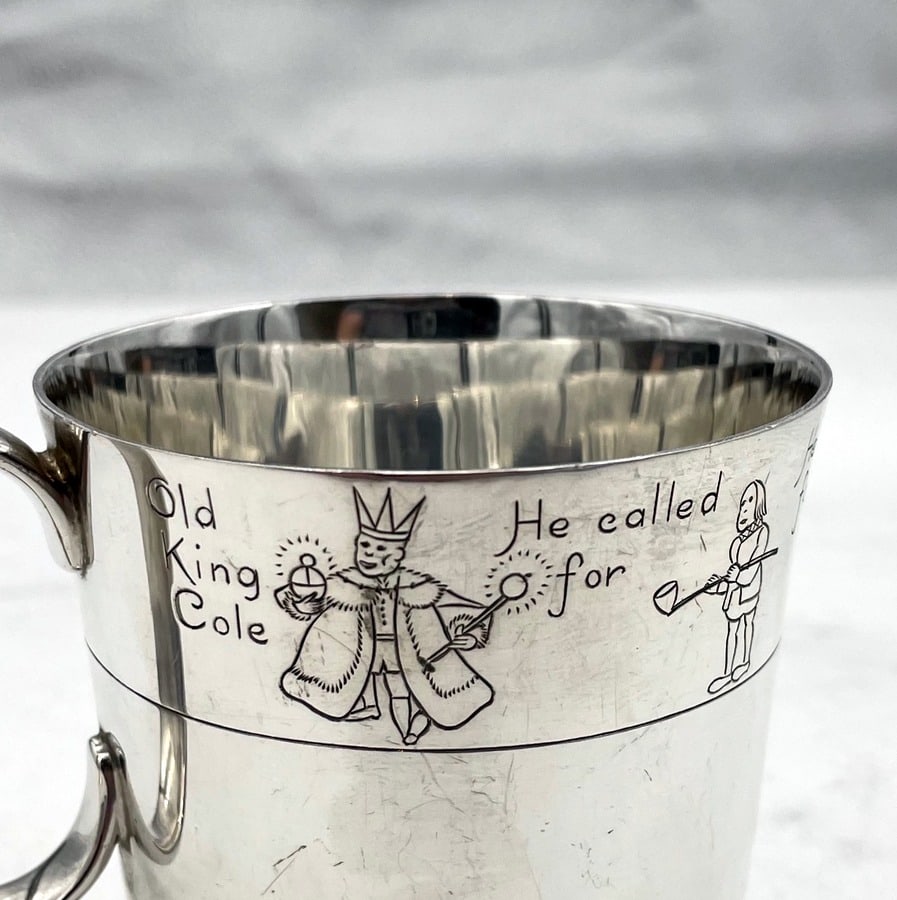 Mid 20th Century Modern Sterling Silver Nursery Rhyme Themed Mug London 1948 Wakely & Wheeler - 7