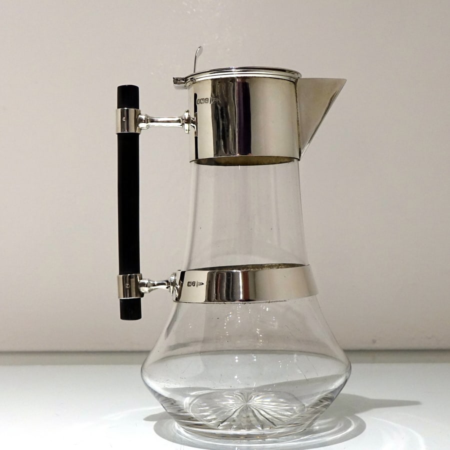 Early 20th Century Antique Edwardian Sterling Silver & Glass Claret Jug Sheffield 1907 Walker & Hall - 3