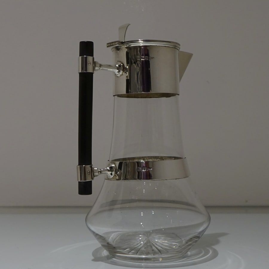 Early 20th Century Antique Edwardian Sterling Silver & Glass Claret Jug Sheffield 1907 Walker & Hall - 7