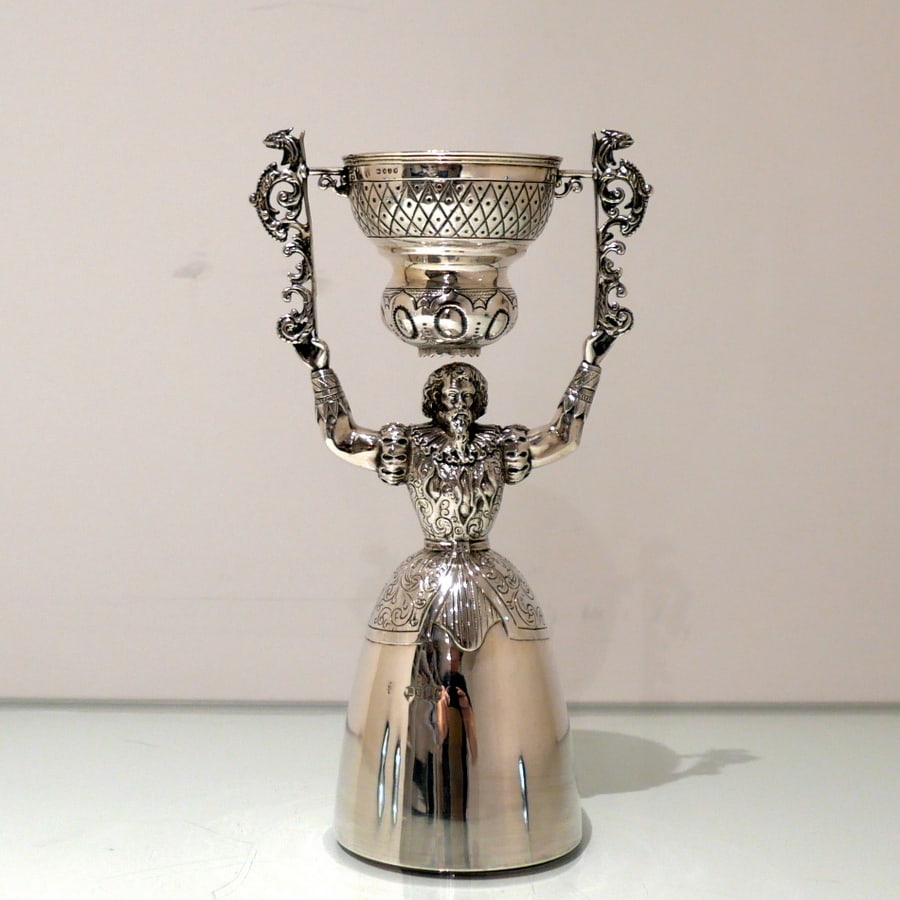 19th Century Antique Victorian Sterling Silver Figural Wager Cup London 1884 Charles Stuart Harris - 2