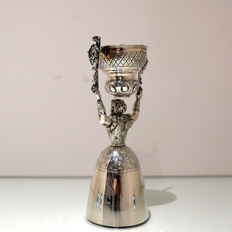 19th Century Antique Victorian Sterling Silver Figural Wager Cup London 1884 Charles Stuart Harris - 7