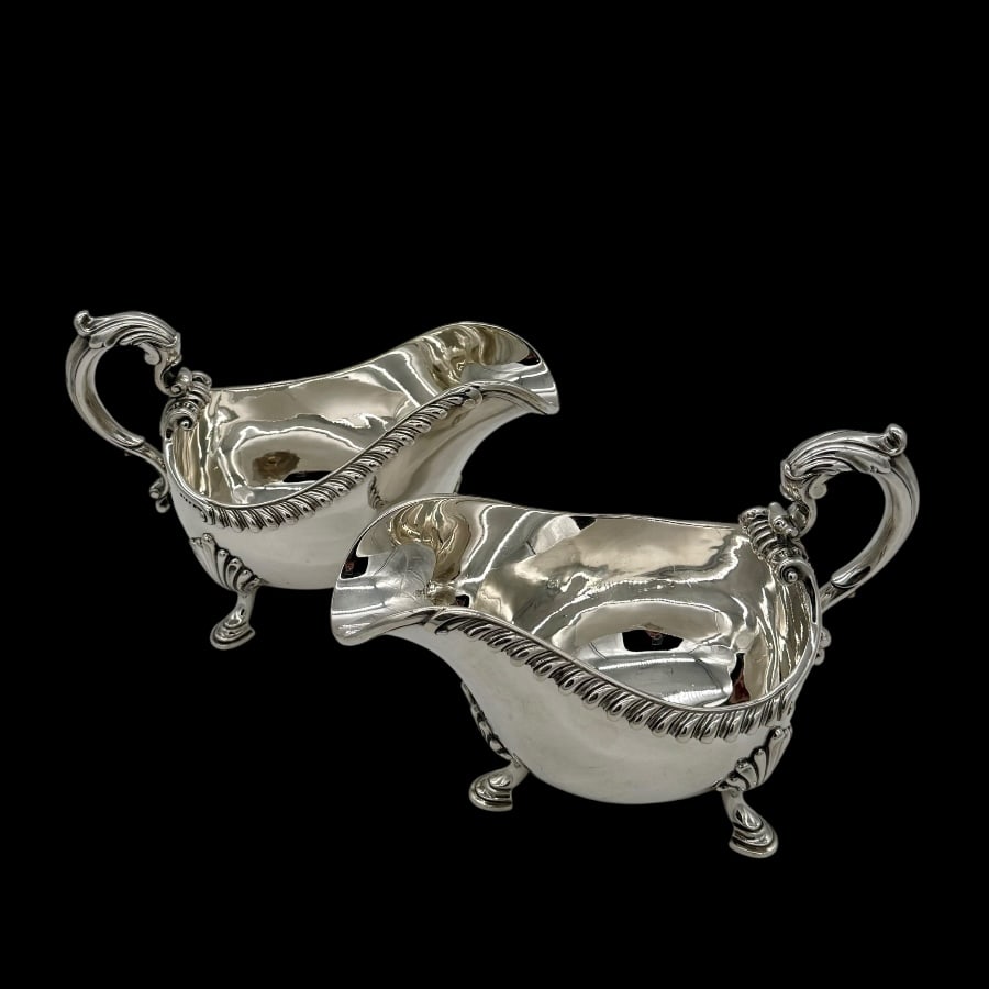 Mid 19th Century Antique Victorian Pair Silver Sauceboats London 1844 John S Hunt - 2