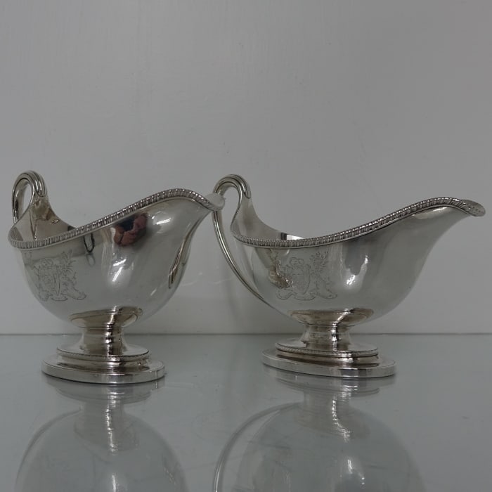 Pair Sterling Silver Antique 18th Century George III Sauce Boats London 1784 John Wakelin & William - 2