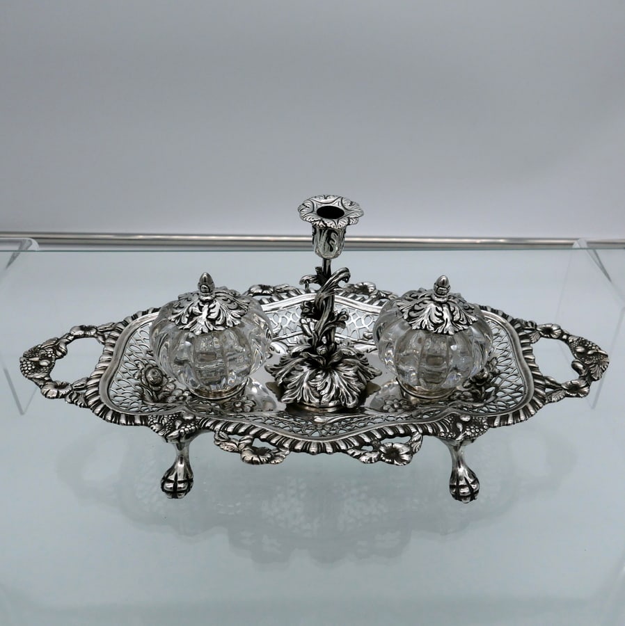 Mid 19th Century Antique Victorian Sterling Silver Inkstand London 1844 Samuel Whitford - 2