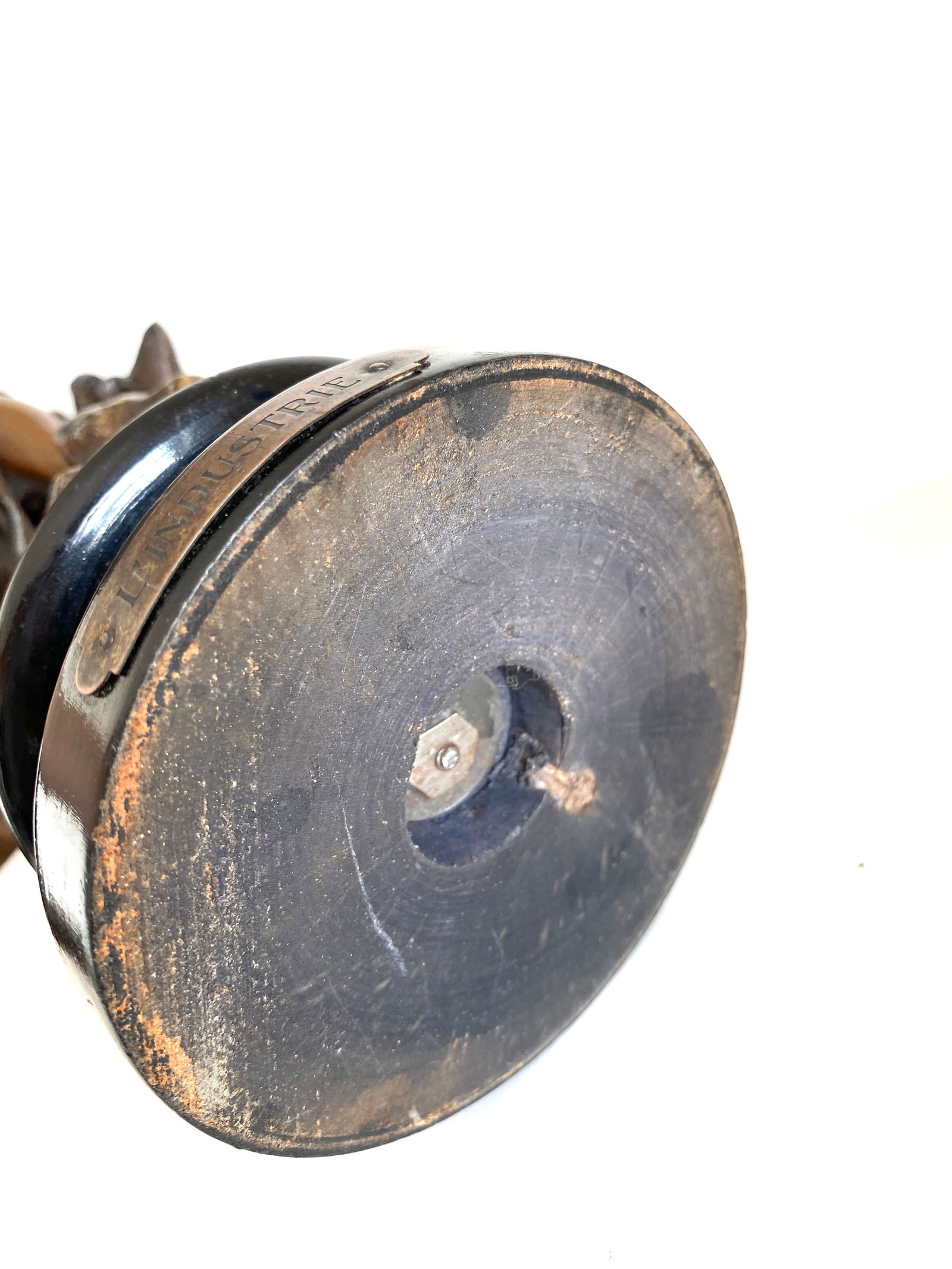 Antique spelter figure of girl - l' industrie - with brass plaque & bronze finish - 4