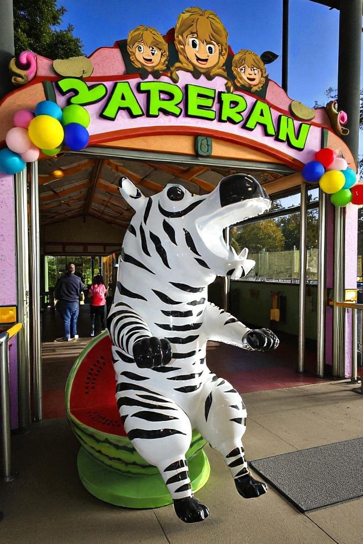 Happy Hippo Wearing Pajamas on a Watermelon Fiberglass statue 40" x 58" x 67"H - 3
