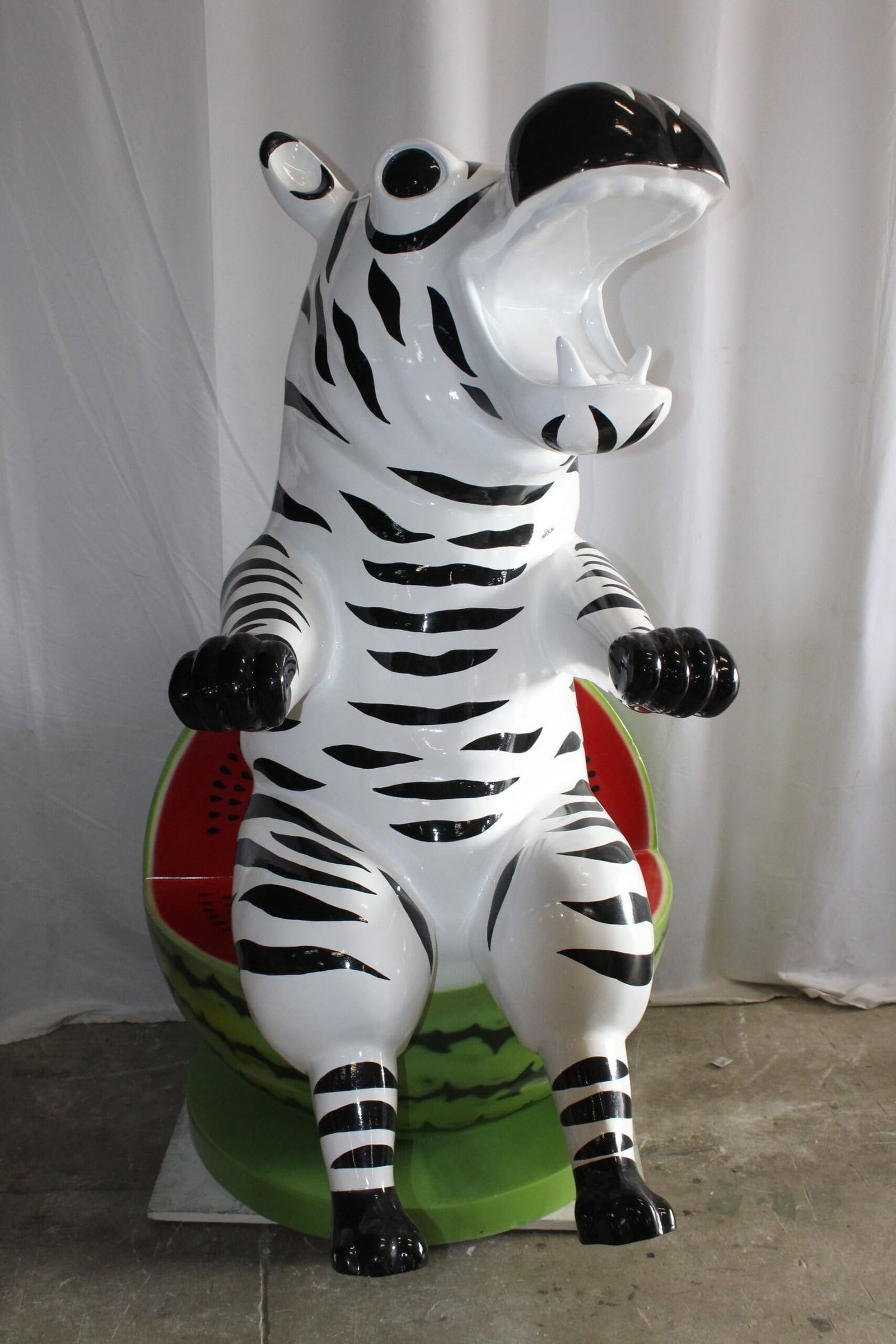 Happy Hippo Wearing Pajamas on a Watermelon Fiberglass statue 40" x 58" x 67"H - 4
