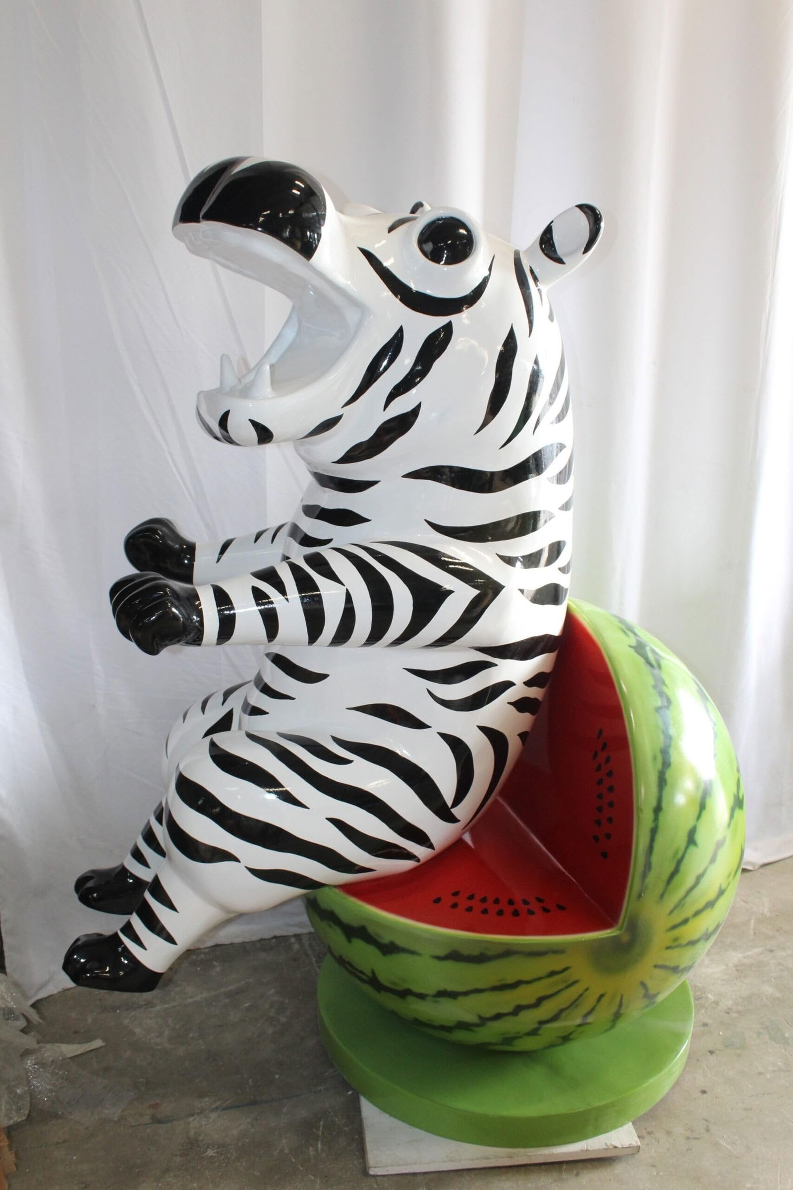 Happy Hippo Wearing Pajamas on a Watermelon Fiberglass statue 40" x 58" x 67"H - 5