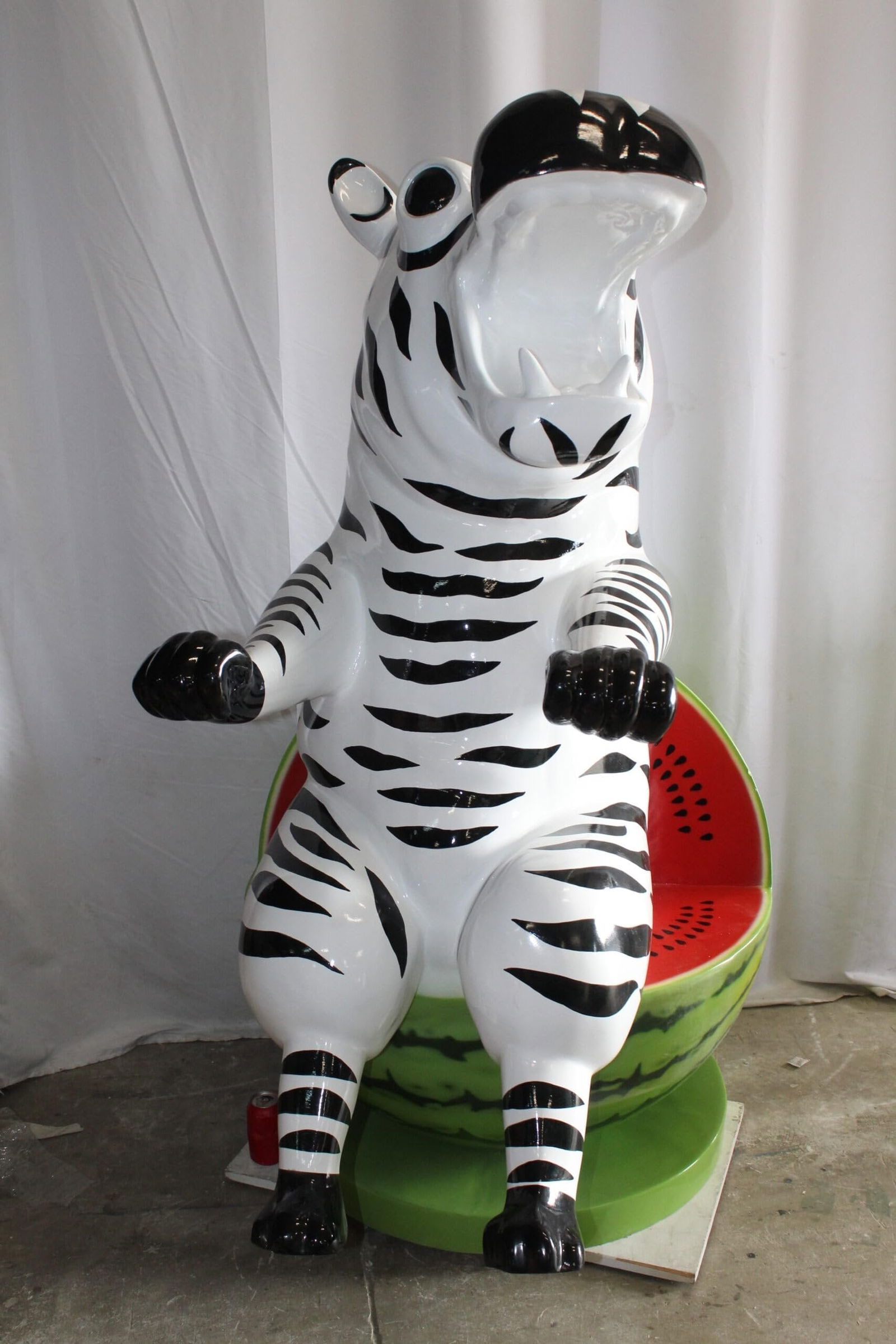 Happy Hippo Wearing Pajamas on a Watermelon Fiberglass statue 40" x 58" x 67"H - 6