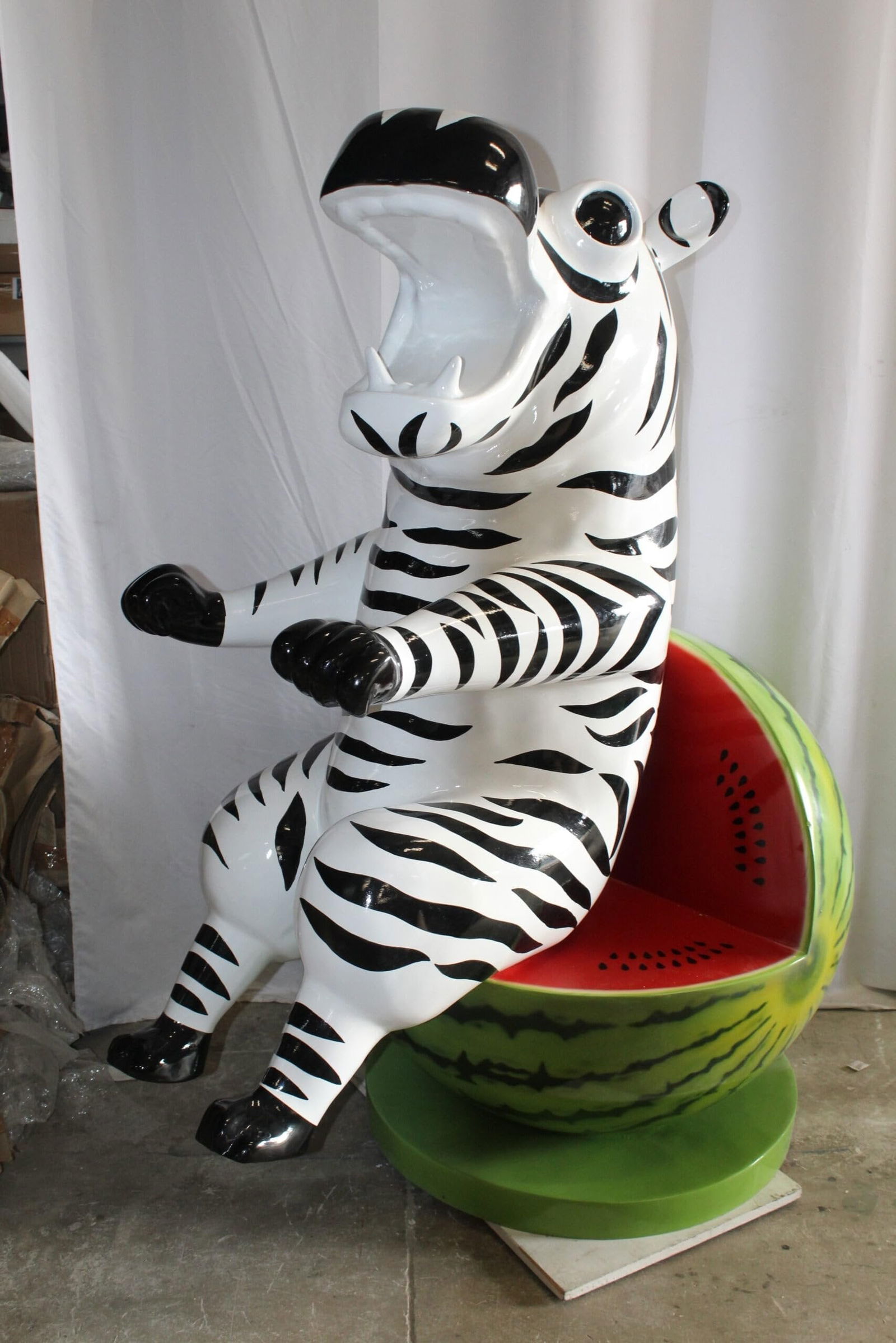 Happy Hippo Wearing Pajamas on a Watermelon Fiberglass statue 40" x 58" x 67"H - 7